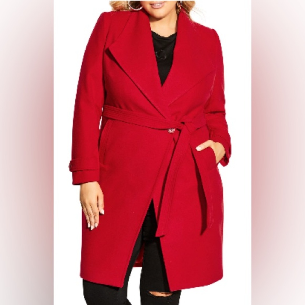 City Chic Vibrant Red Coat